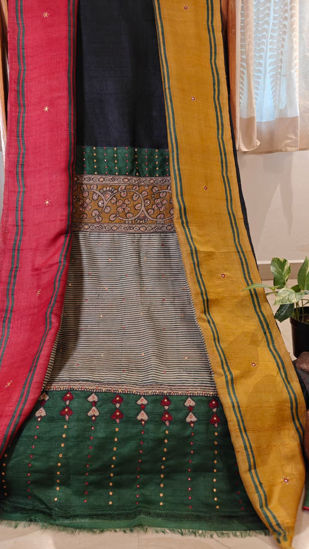 🖤 Charcoal Tussar & Ganga Jamuna Borders ✨