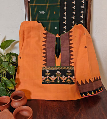 🌸 Peach Ponduru with Tribal Embroidery 🌸