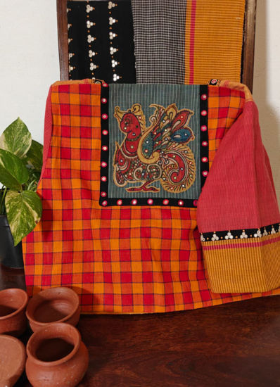 Palum Pazhamum Checks with Kalamkari Annam