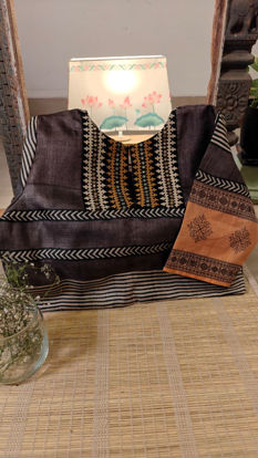 Smoke brown and peach tussar