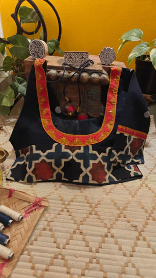 Ajrakh in Charcoal. Kutchi Soul.